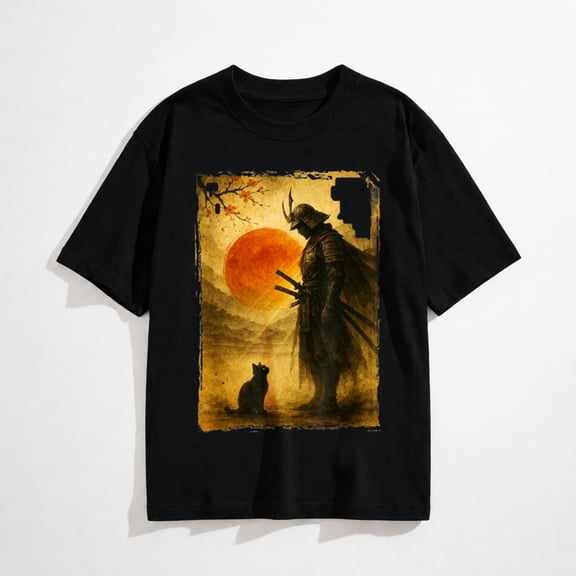 Samurai Warrior & Fighter | Black Cat, Vintage Japanese Art T-Shirt