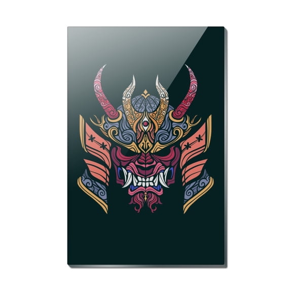 Samurai Warrior Japanese Demon Oni Mask Rectangle Acrylic Fridge Refrigerator Magnet