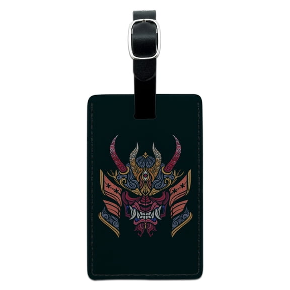 Samurai Warrior Japanese Demon Oni Mask Rectangle Leather Luggage Card Suitcase Carry-On ID Tag