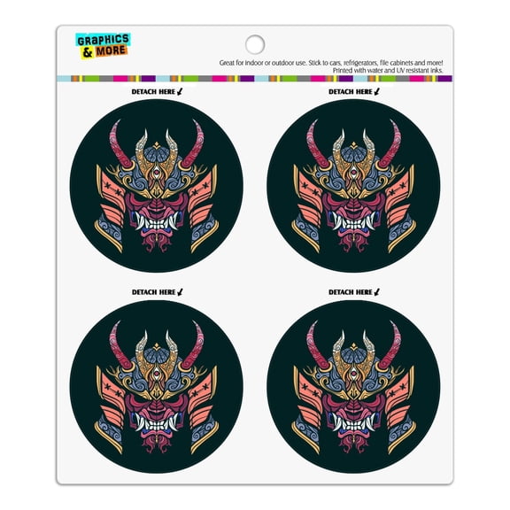 Samurai Warrior Japanese Demon Oni Mask Refrigerator Fridge Locker Vinyl Circle Magnet Set