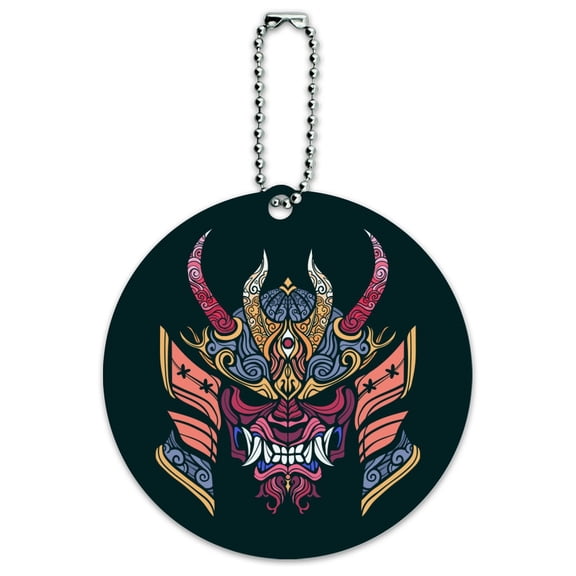 Samurai Warrior Japanese Demon Oni Mask Round Luggage ID Tag Card Suitcase Carry-On