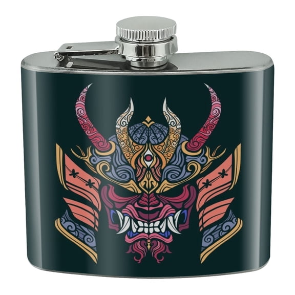 Samurai Warrior Japanese Demon Oni Mask Stainless Steel 5oz Hip Drink Kidney Flask