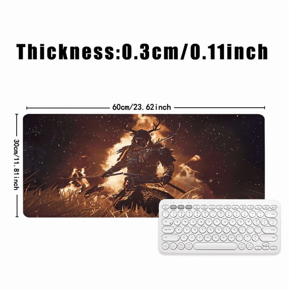 Samurai Warrior Mouse Pad 31.5 x 11.82 Inches Rubber Desk Mat with Japanese Armor Design for Office and Gaming