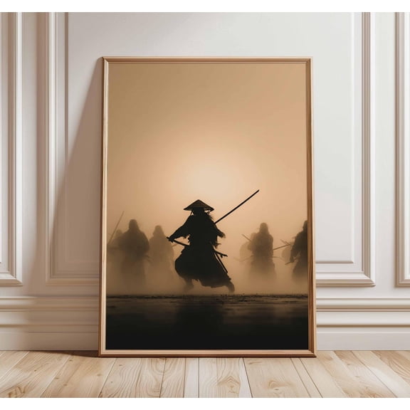 Samurai Warrior Silhouette Poster, Japanese Zen Wall Art