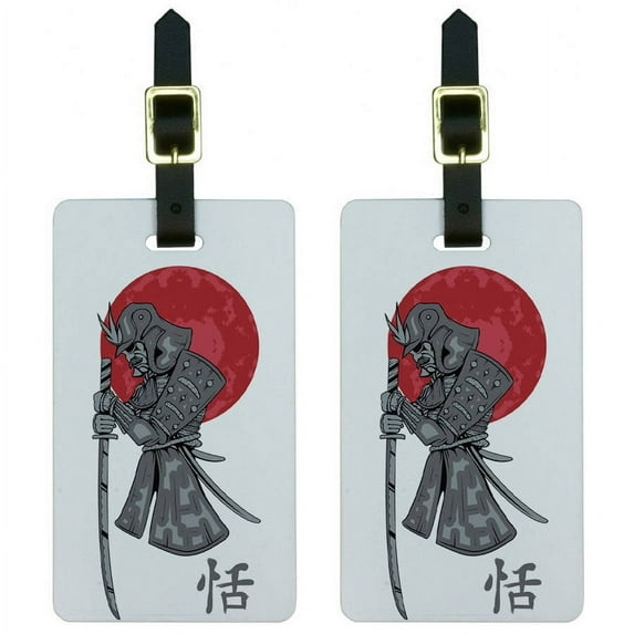 Samurai and Red Moon Japanese Asian Sword Luggage Tags Suitcase ID, Set of 2