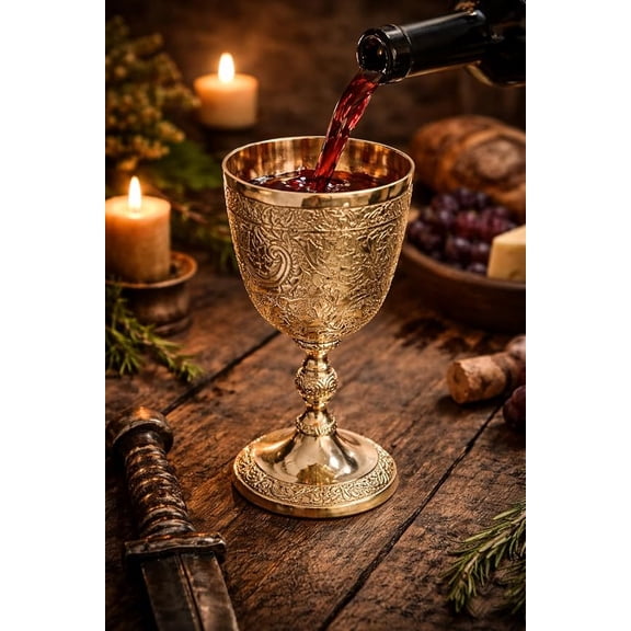 Samy Collectibles Pure Brass Goblet Heavy Gauge Engraved Premium Goblet Champagne Flutes, Wine Drinking Glass,Tumbler Cups for Water,Royal Chalice Cup (Pack of 1)