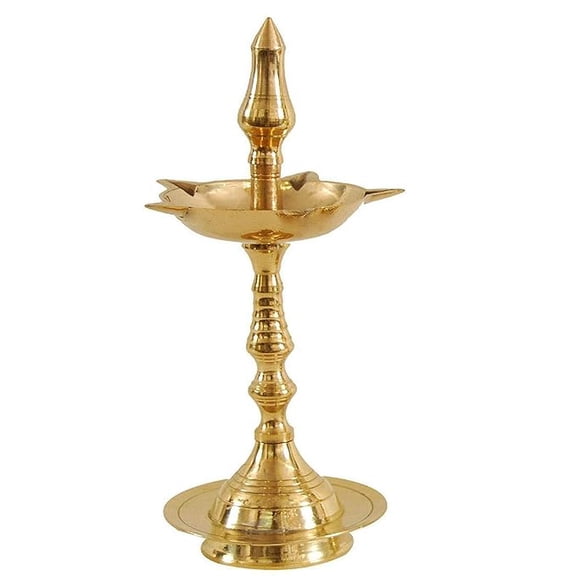 Samy Collectibles Regional Brass Diya Stand, Traditional Brass Oil Lamp, Golden Finish, 9 Inches ,Decorative Puja Deepam for Home, Temple & Festivals