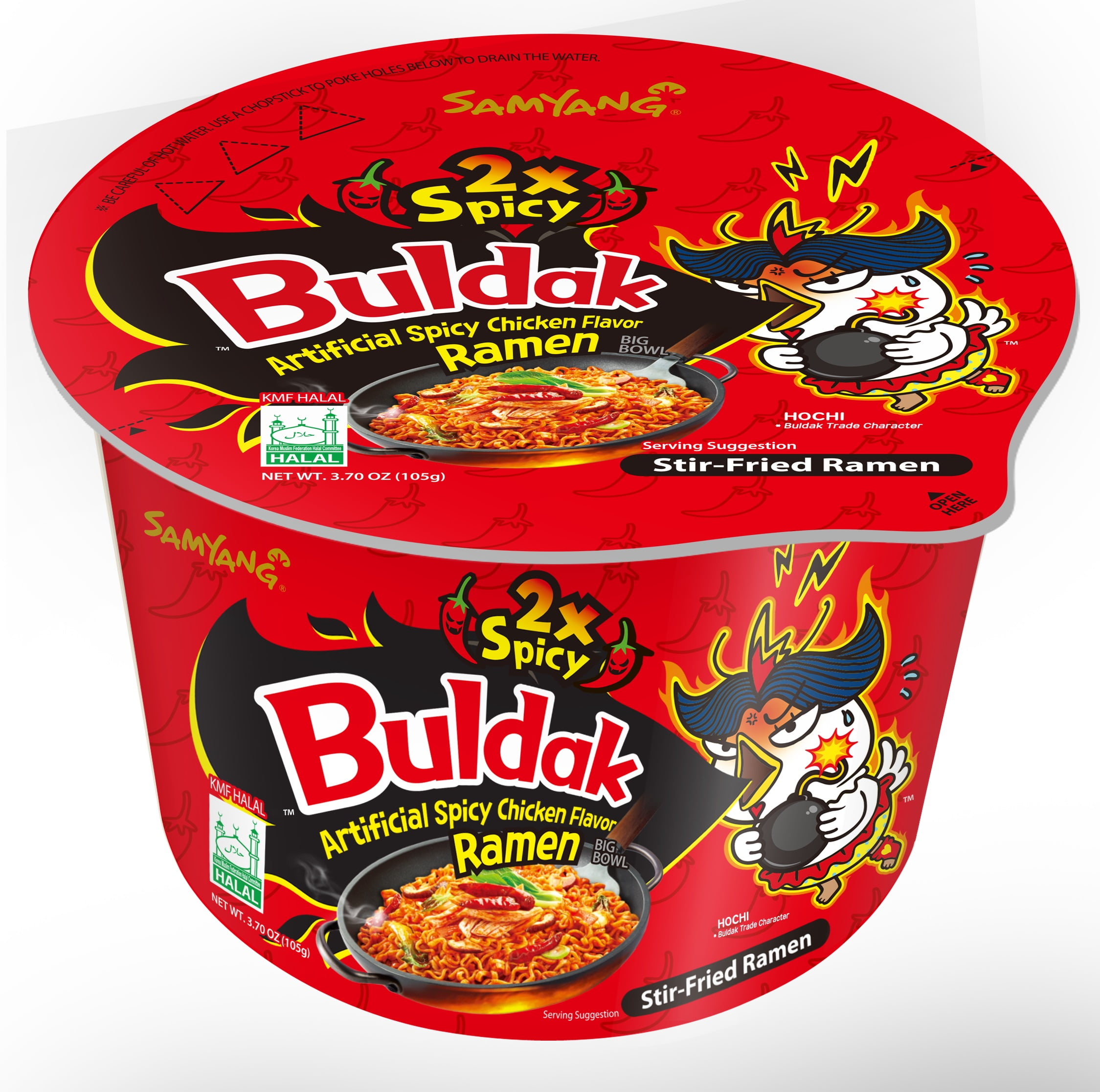 Samyang Buldak 2X Spicy Hot Chicken Flavor Instant Ramen, 3.7 oz, Big Bowl  