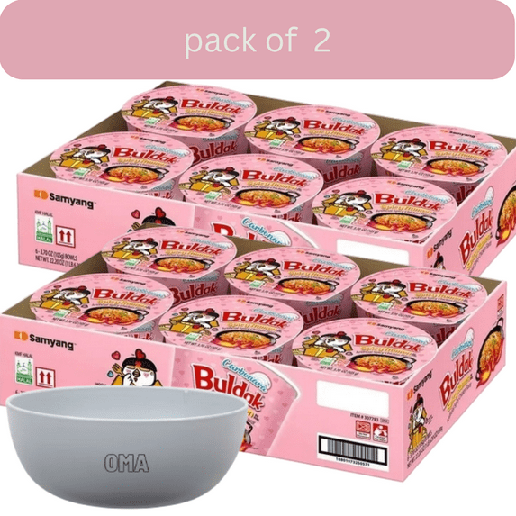 Samyang Buldak Carbonara Spicy Chicken Ramen Bowl, 2 Pack (3.7 oz., 6 pk.) with bowl by OMA