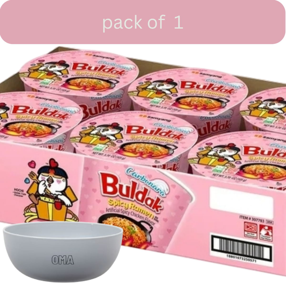 Samyang Buldak Carbonara Spicy Chicken Ramen Bowl, 3.7 oz., 6 pk. with bowl by OMA