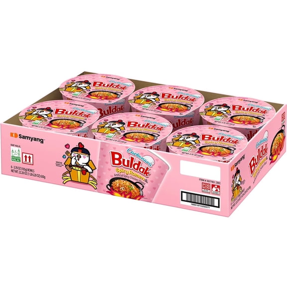 Samyang Buldak Carbonara Spicy Chicken Ramen Bowl, 3.7 oz., 6 pk.