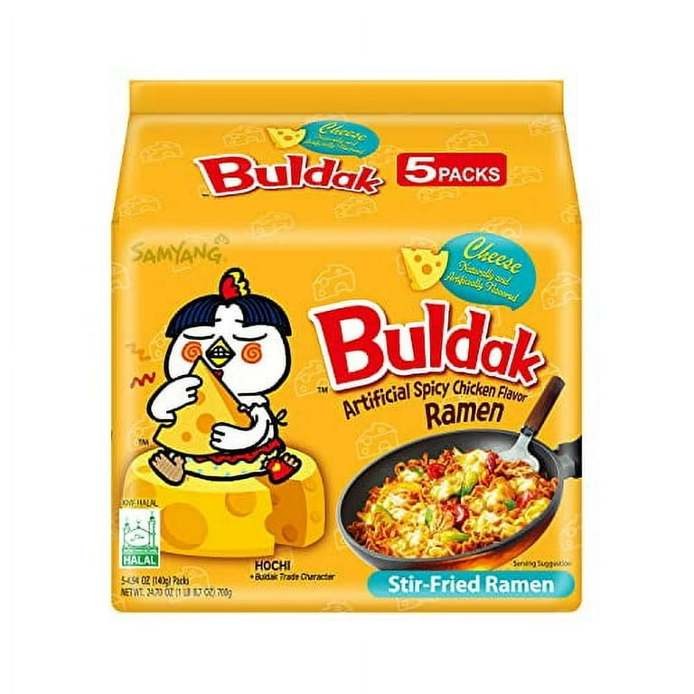 Samyang Buldak Cheese Spicy Stir-Fried Noodles, 4.94oz Pack of 5