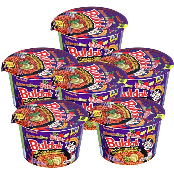 Samyang Buldak Habanero Lime Hot Chicken Flavor Ramen Bowl, 3.88 oz, 6 Pack
