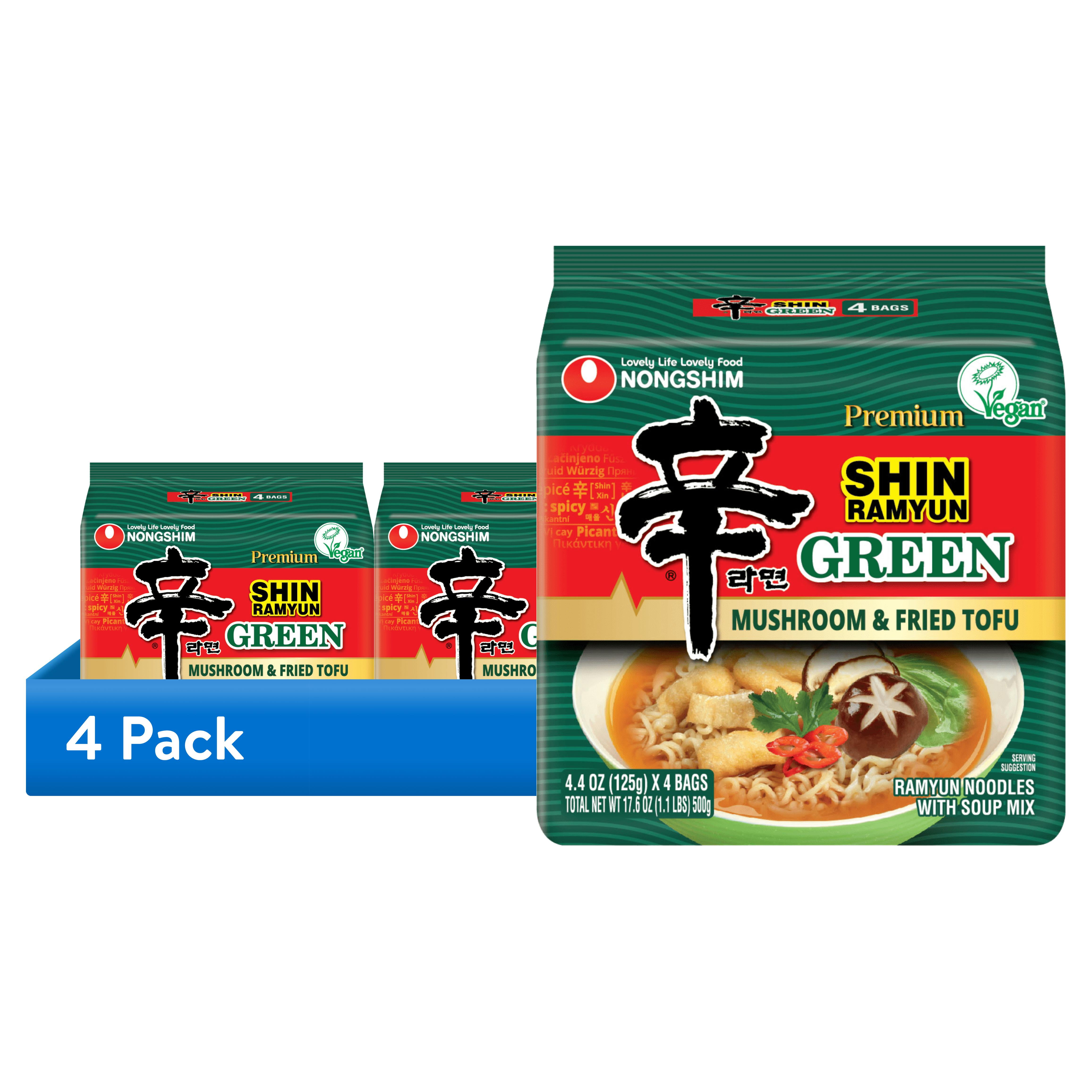 (4 pack) Nongshim Shin Ramyun Green Ramen Noodle Soup Pack, 4.4oz x 4 Count, Shelf-Stable