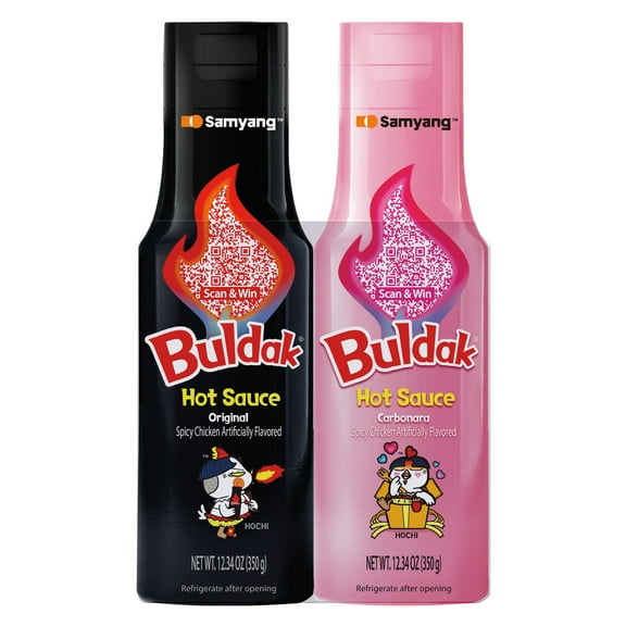 Samyang Buldak Hot Sauce Jumbo Size Set (12.34 oz 2) Original & Carbonara, Korean Spicy Chicken Flavor