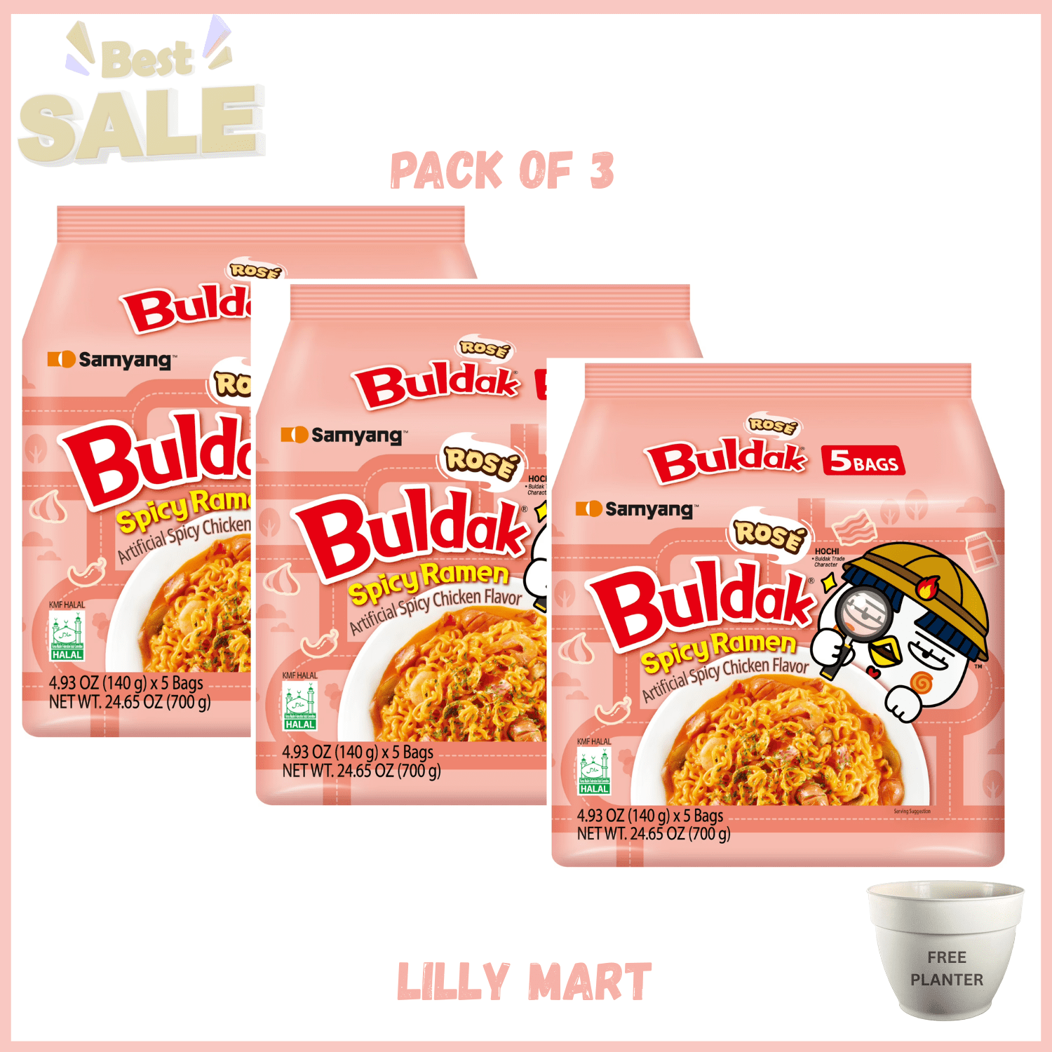 Samyang Buldak Rose Ramen 5-pack, Pack of 3