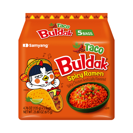 Samyang Buldak Spicy Taco Flavor Ramen, 4.76 oz, 5 Pack