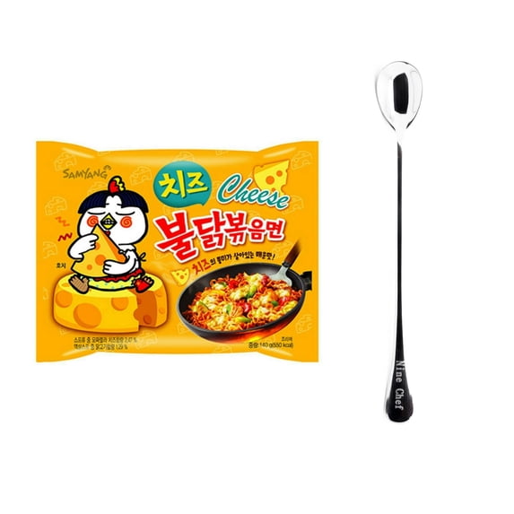 Samyang Ramen Chicken Roasted Noodles Cheese Flavor, 40 Pack One Case) Plus one NineChef Brand long handle Spoon