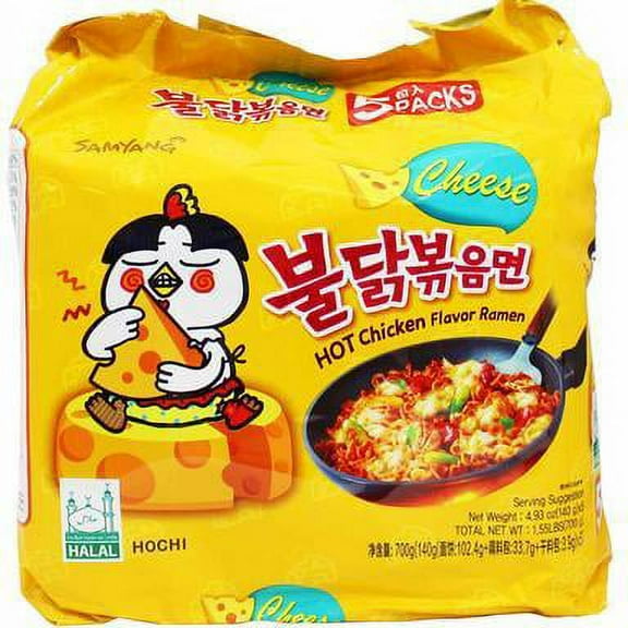 Samyang Fire Hot Cheese Flavored Chicken Ramen Noodles Pack of 5, Korean Noodles