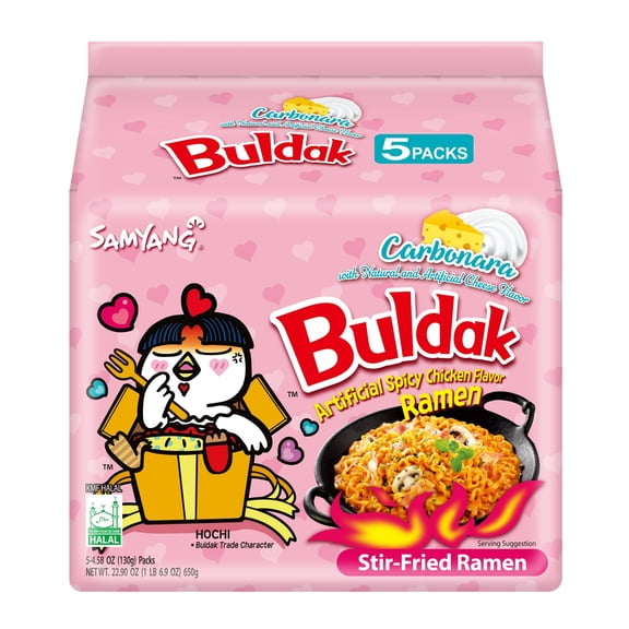 SamYang Buldak Hot Chicken Flavor Instant Ramen; Stir-Fried Noodle; Carbonara Flavor; Bag of 5 Packs Noodles