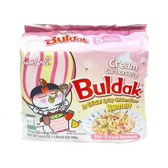 Samyang Buldak Spicy Chicken Noodle Cream Carbonara Flavor Ramen, 4.93 oz, 5 Pack