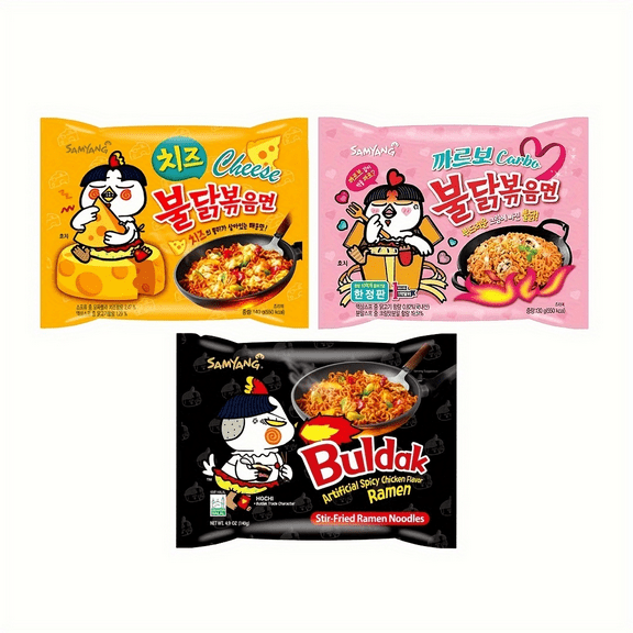 Samyang Spicy Chicken Ramen 3-pack mix flavor bundle, Hot Chicken+Carbonara+Cheese, 4.58oz, 3pack