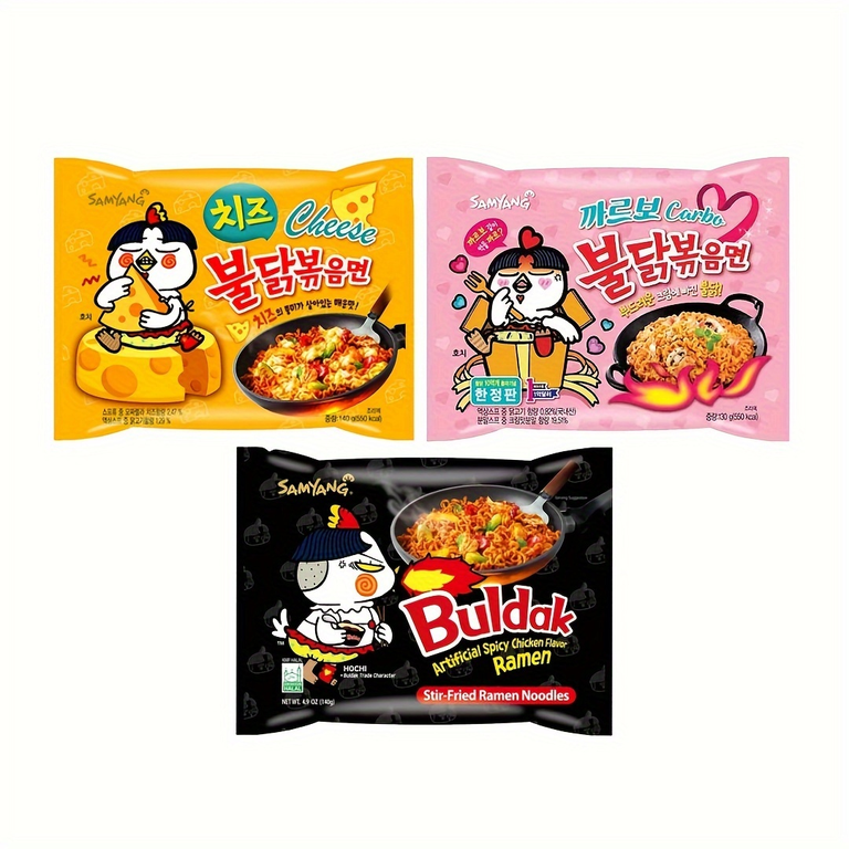 Samyang Spicy Chicken Ramen 3-pack mix flavor bundle, Hot Chicken+