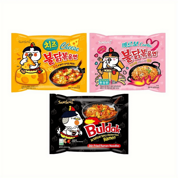 Samyang Spicy Chicken Ramen 3-pack mix flavor bundle, Hot Chicken+Carbonara+Cheese, 4.58oz, 3pack