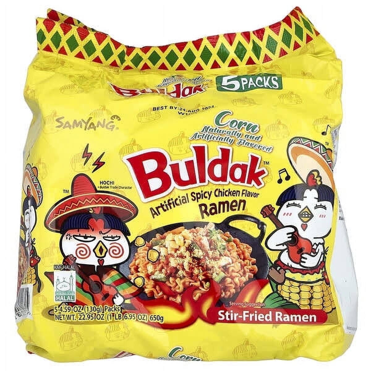 Samyang, Stir-Fried Ramen, Corn, Artificial Spicy Chicken, 5 Packs, 4.59 oz Pack of 4