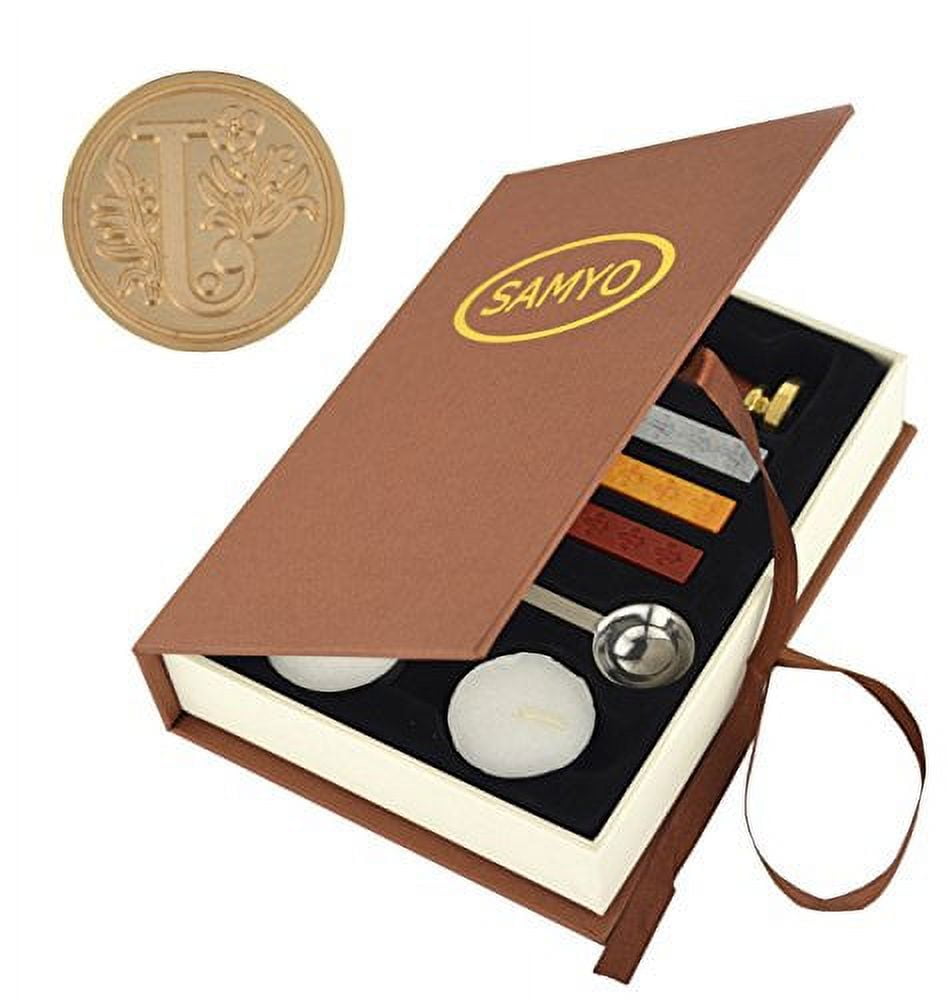 Fire Lacquer Seal Wax Seal Stamp Kit, Sealing Brass Stamper Gift Box Set  for Wedding Invitation Letter Packaging 