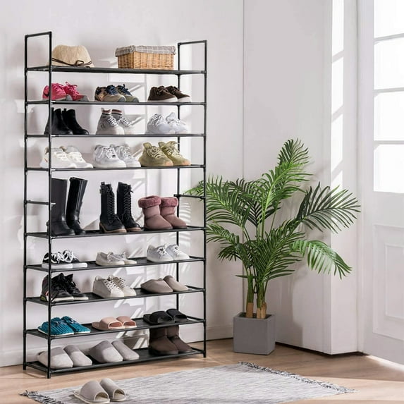 SamyoHome 10 Tiers 50 Pairs Shoe Rack Closet Shoe Storage Cabinet Organizer Coffee Color