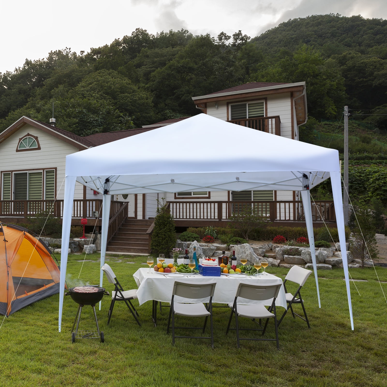SamyoHome 10 x 10 Canopy Tent Ez Pop Up Wedding Party Folding Gazebo Canopy White