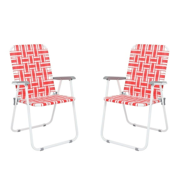 SamyoHome 2 Pack Lawn Chair Set Patio Folding Web Outdoor Portable Camping Chair(Red & White)
