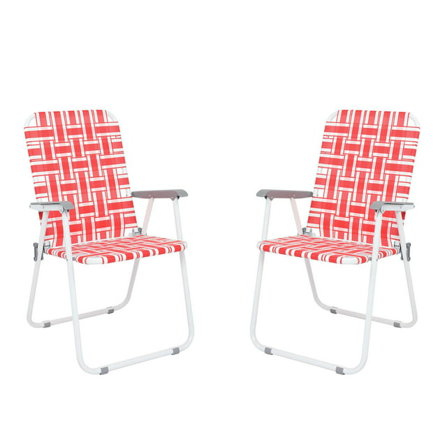 SamyoHome 2 Pack Lawn Chair Set Patio Folding Web Outdoor Portable Camping Chair(Red & White)