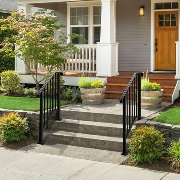SamyoHome 2 or 3 Steps Matte Black Stair Rail Wrought Iron Handrail for Outdoor Steps