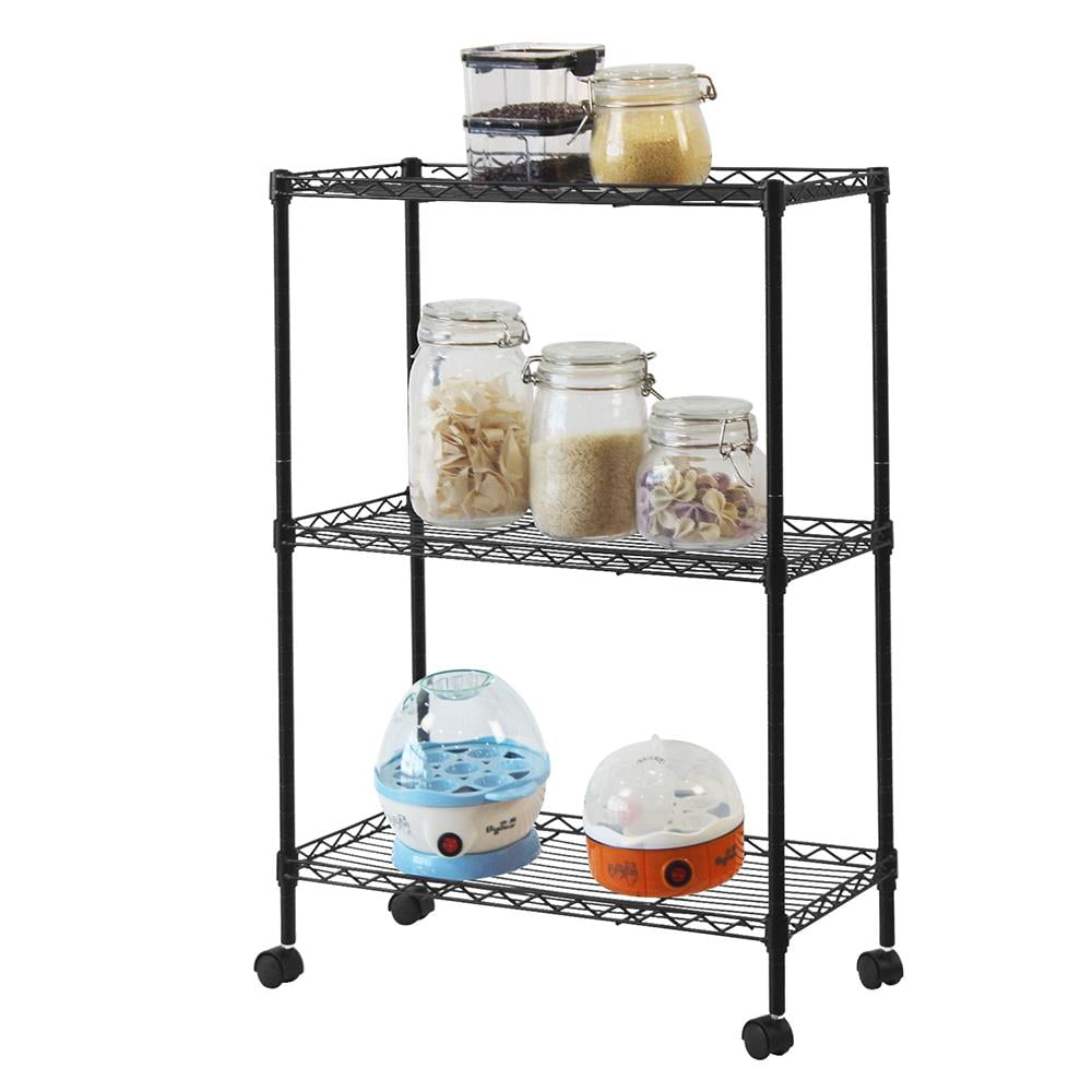 SamyoHome 20"W x 10"D x 28"H Rolling Utility Cart,3-Shelf Storage Rack Wire Shelving, Black
