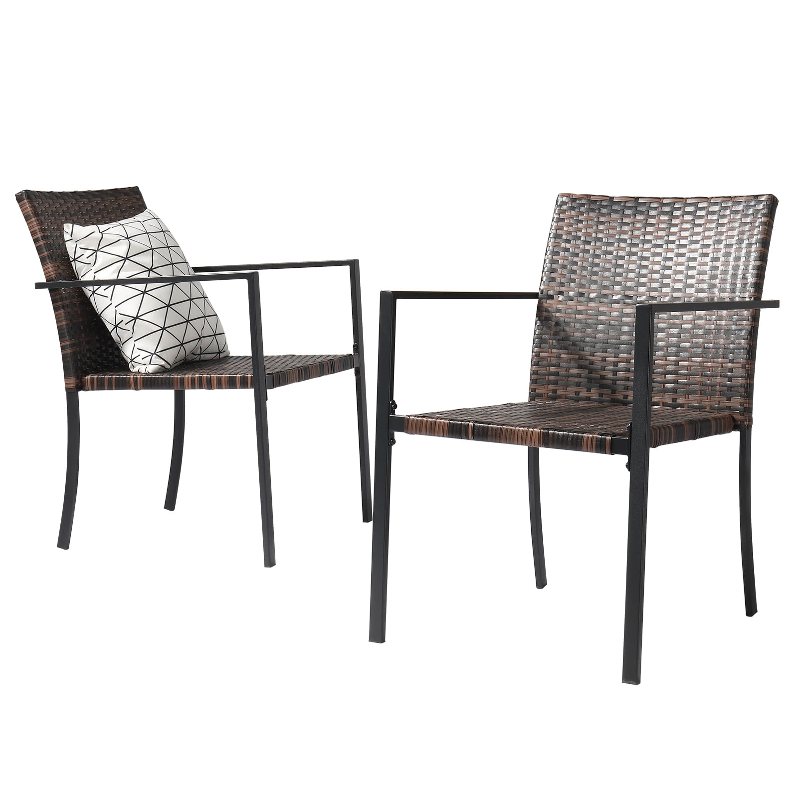 Brown Wicker and Metal Outdoor Dining Armchair Set