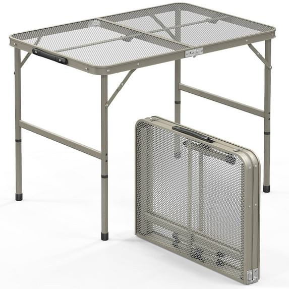 SamyoHome 3 FT Picnic Table Adjustable Height Lightweight Aluminum Tables with Wing Panels for Outside Silver