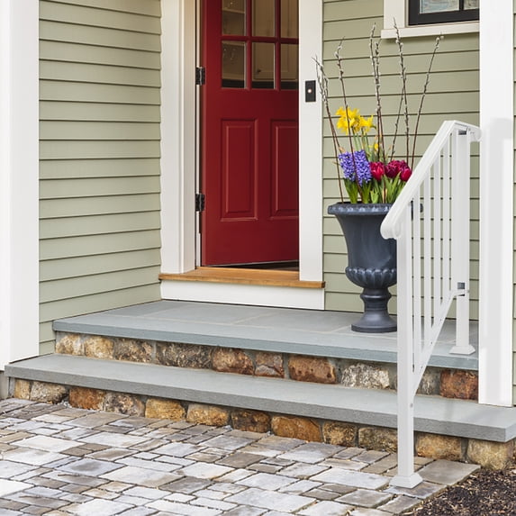 SamyoHome 3-Step Picket White Wrought Iron Handrail