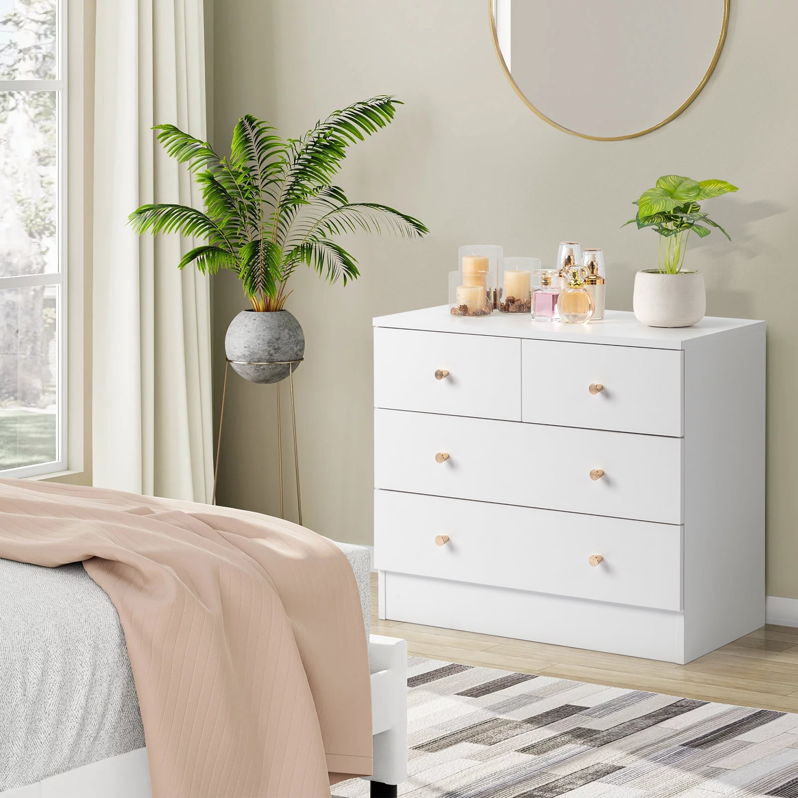 SamyoHome 4-Drawer Dresser Chests, Wooden Storage Organizers Cabnets for Bedroom, Living Room, Hallway, White