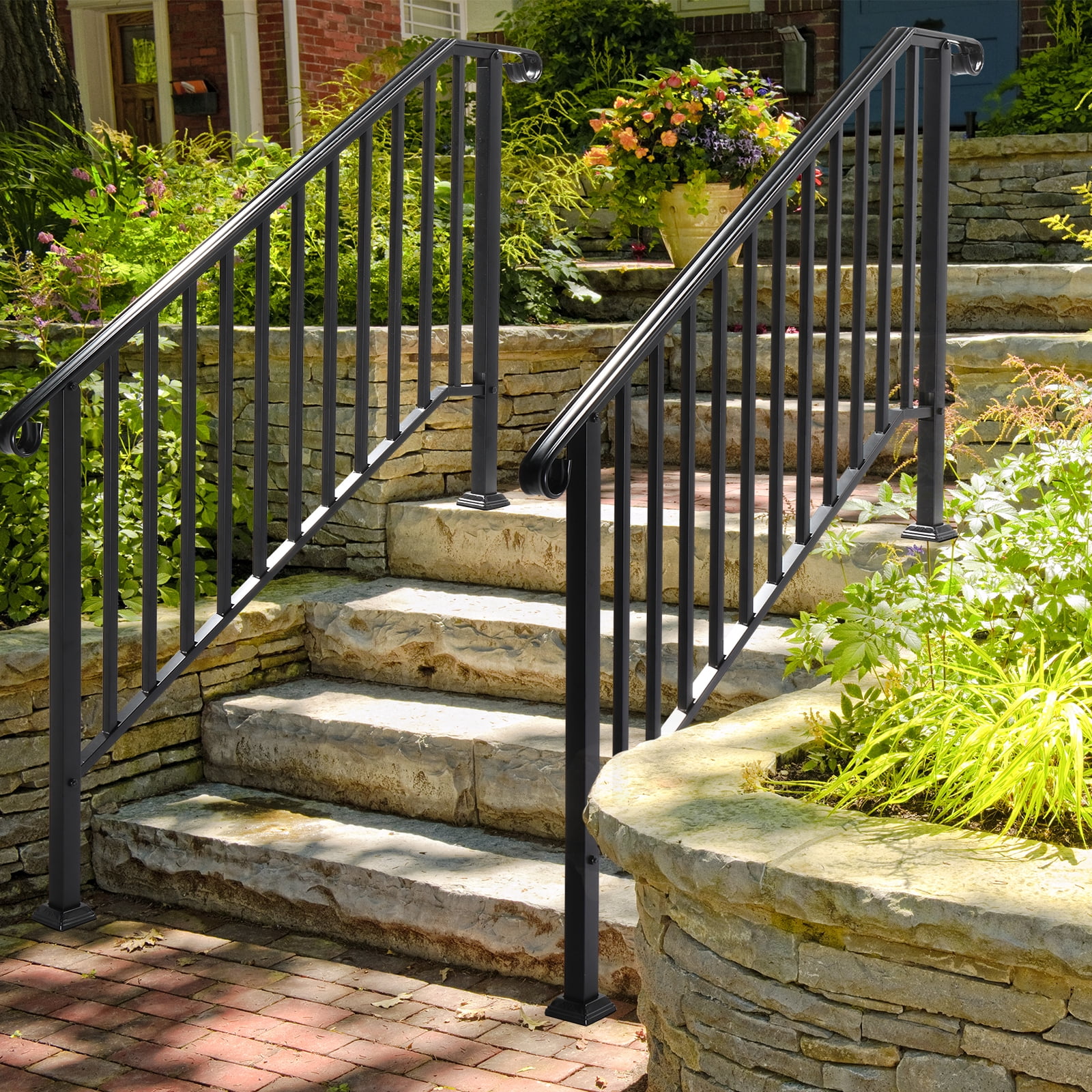 SamyoHome 5-Step Iron Handrail for Outdoor Steps