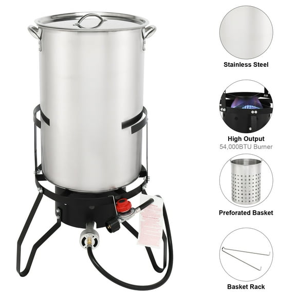 SamyoHome 50qt Turkey Fryer Pot Stainless Steel Turkey Fryer Boil Propane 54000BTU with Thermomete,Inject