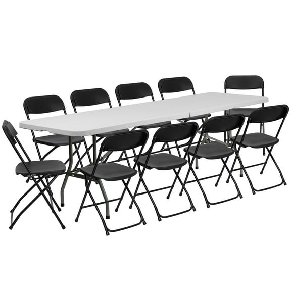 SamyoHome 6ft White Folding White Table and 10pcs Folding Chairs Black for Conference Wedding