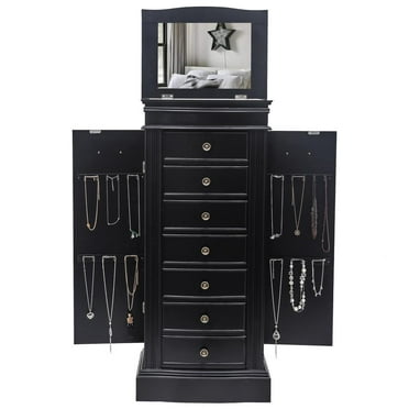 SamyoHome 7-Drawer Wooden Jewelry Cabinet Storage Chest Stand Organizer Necklace with Top Flip Mirror