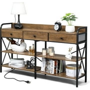 SamyoHome Console Table with Outlets and USB Ports, 55  Entryway Table with Metal Frame, Narrow Sofa Table for Living Room and Hallway, Behind Couch Table, for Entryway, Foyer