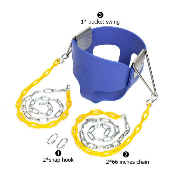 SamyoHome Extra Longer 66 inch Outdoor High Back Full Bucket Toddler Swing Seat with Plastic Coated Chain, Blue