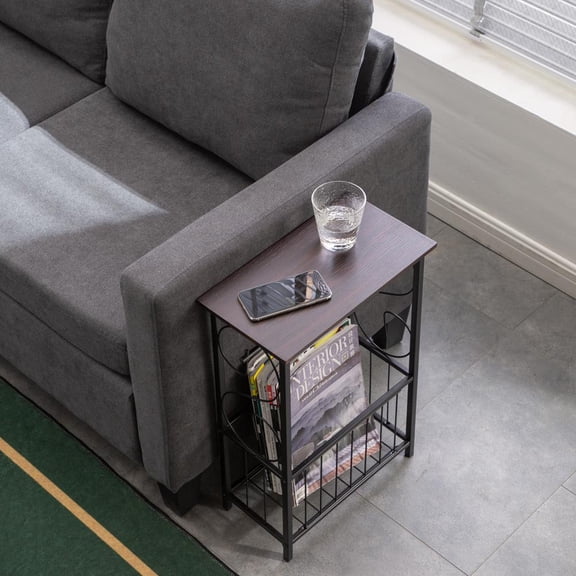 SamyoHome Metal Frame Accent Table with Storage Basket, Magazine Holder Side Table, Multifunctional Bathroom Table