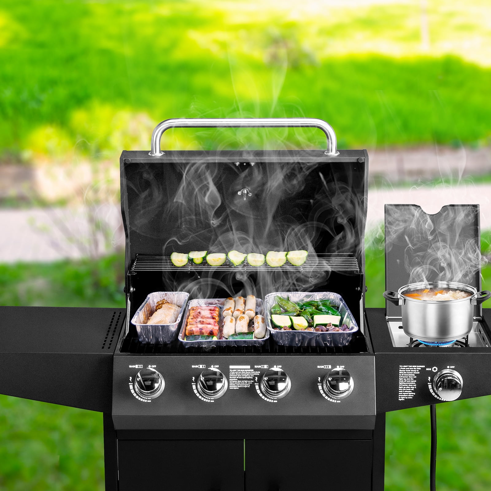 SamyoHome Propane Gas Grill 4 Burner Propane Gas Grill with Side Burner