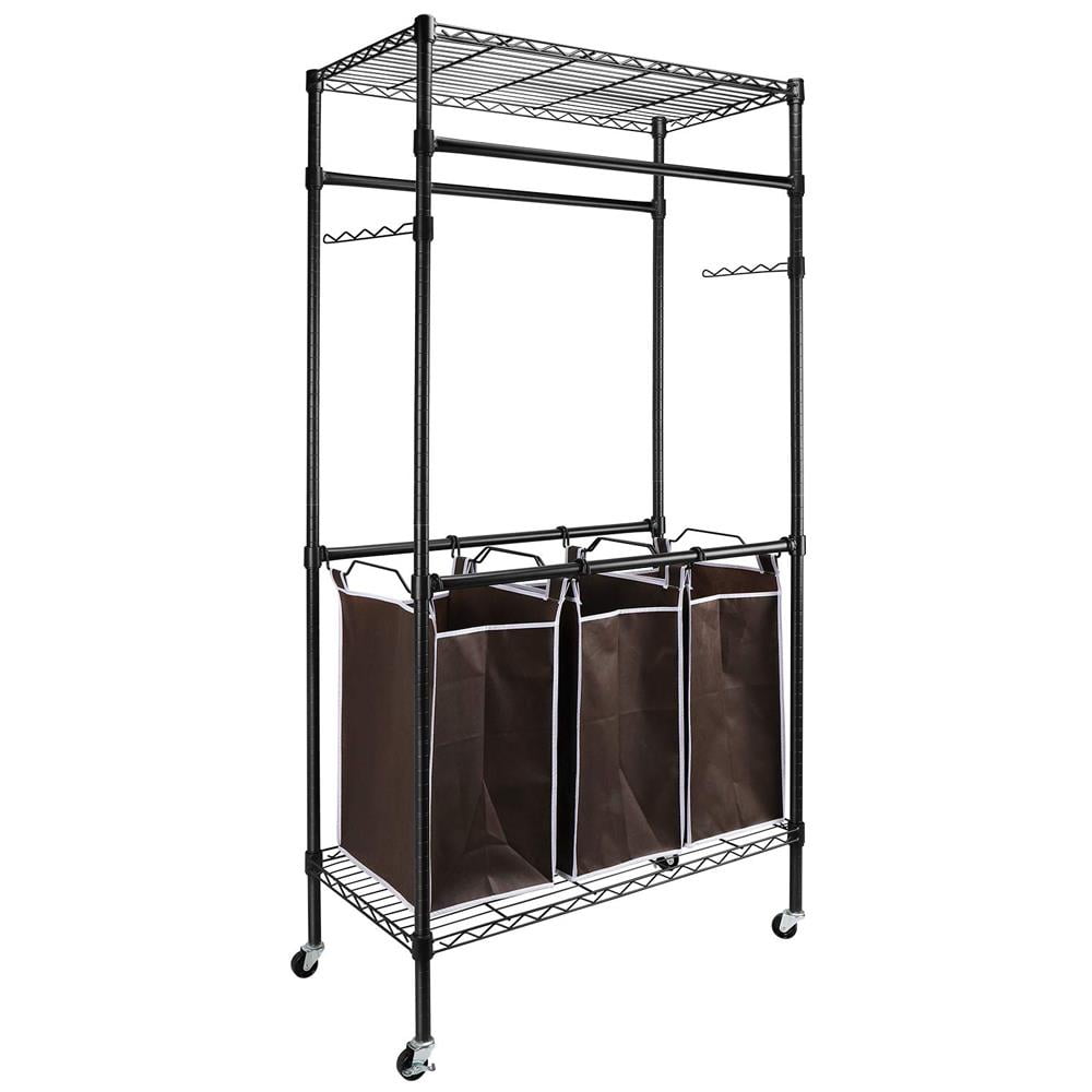 SamyoHome Rolling Garment Rack Cart with Laundry Hamper Sorter