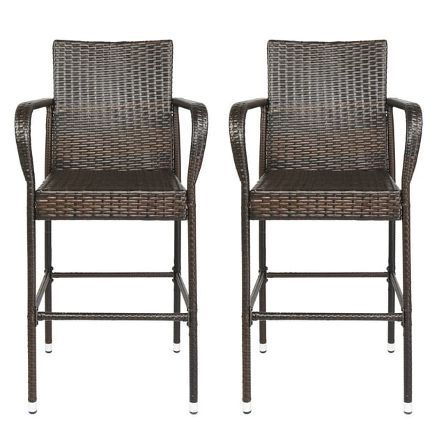 SamyoHome Wicker Bar Stools Outdoor Set of 2, Outdoor Bar Chairs